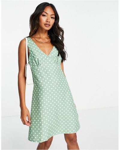 ASOS Linen V Neck Mini Slip Dress - Green