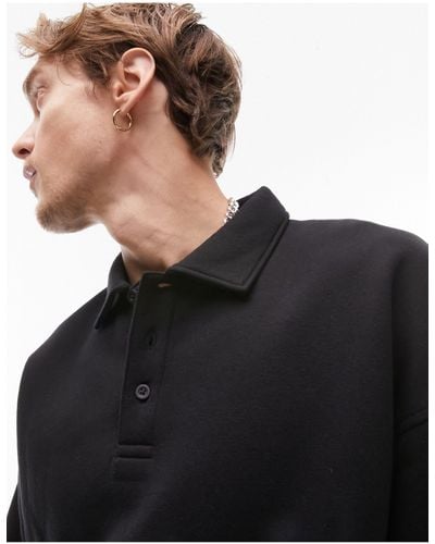 TOPMAN Oversized Polo Sweatshirt - Black