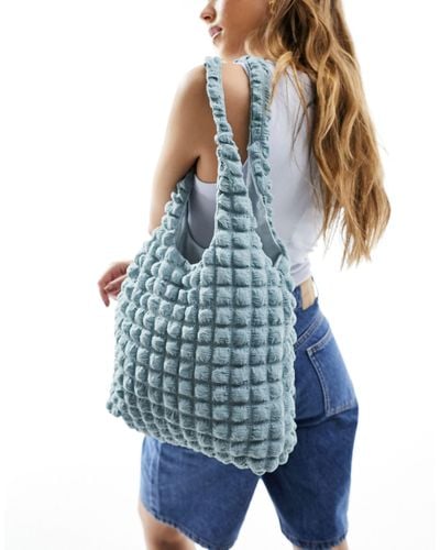 Glamorous Popcorn Texture Shoulder Bag - Blue