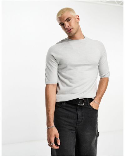 Brave Soul T-shirt en maille à manches courtes - gris clair chiné