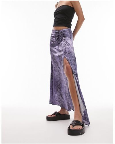 TOPSHOP Snake Print Ruched Side Midi Skirt - Purple
