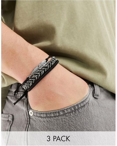 ASOS 3 Pack Cord Bracelet Set With Feather - Grey