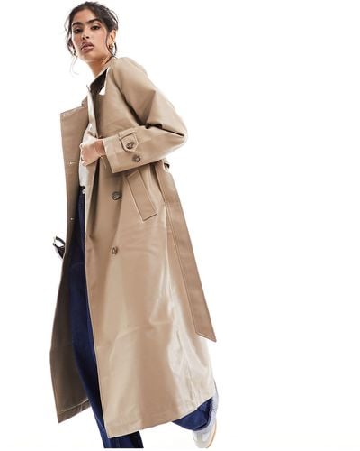 Vero Moda Leather Look Belted Trench Coat - Natural
