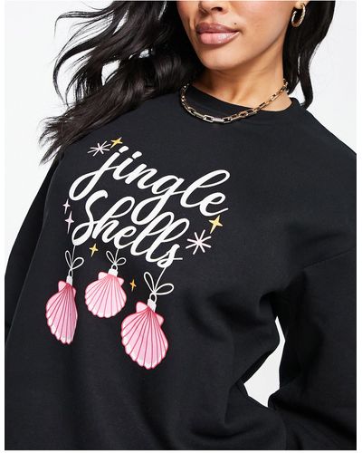 Threadbare Kerstmis - Sweater Met Print - Zwart