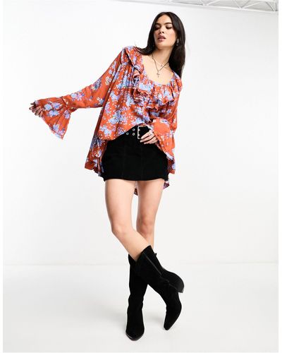 Free People Lorretta Floral Printed Tunic - Red