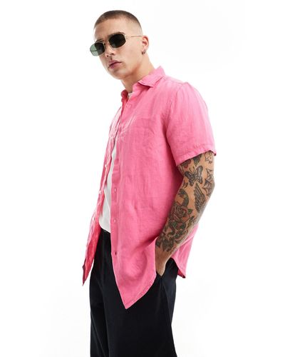 Superdry – studios – lässiges leinenhemd - Pink