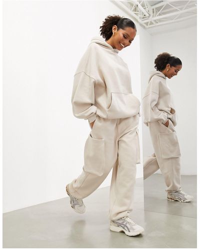 ASOS Joggers premium oversize pesanti color avena con tasca - Bianco