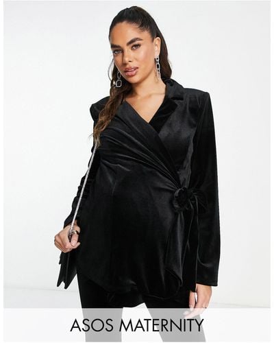 ASOS Asos Design Maternity Velvet Suit Blazer With Side Wrap Belt - Black