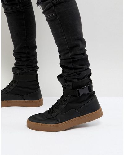 ASOS High Top Sneaker Boots In Black With Gum Sole