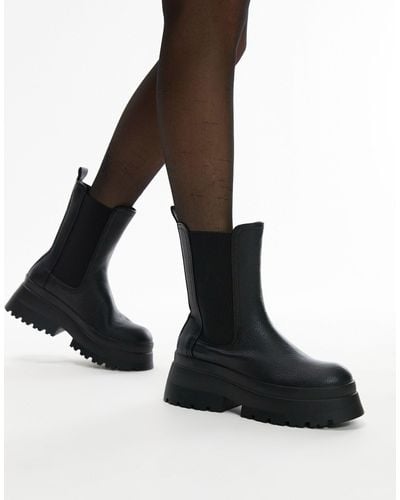TOPSHOP Wide Fit Lake Chunky Chelsea Boots - Black