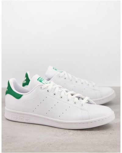 adidas Originals Stan smith - baskets en cuir à languette verte - Blanc