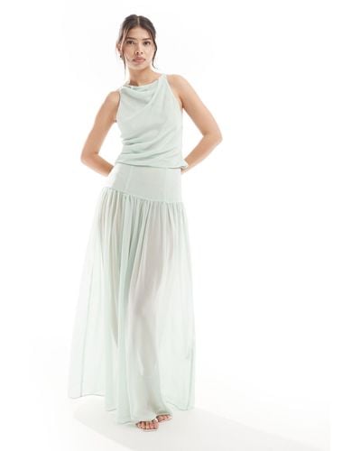 ASOS Jupe longue d'ensemble drapée en mousseline transparente - sauge - Blanc