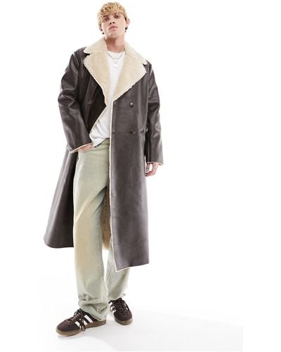 ASOS Faux Leather And Shearling Coat - White