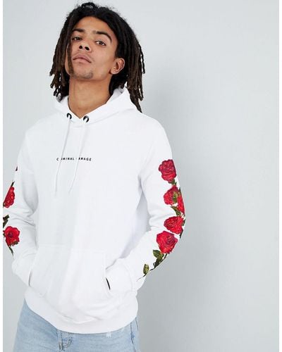 Criminal Damage Hoodie In White With Roses