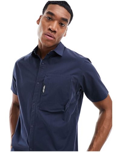 Marshall Artist Camicia a maniche corte color navy con tasca - Blu