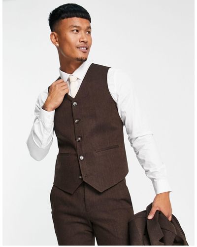 ASOS Super Skinny Wool Mix Suit Waistcoat - Brown