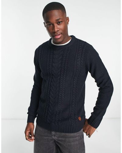 Jack & Jones Gebreide Trui Met Ronde Hals En Kabels - Blauw