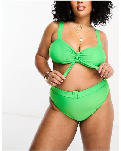 Brave Soul Plus Tie Front Bikini Top - Green