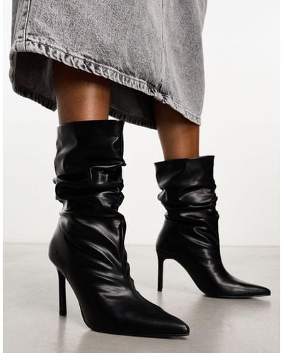 Public Desire Lilu Ruched Heeled Ankle Boots - Black
