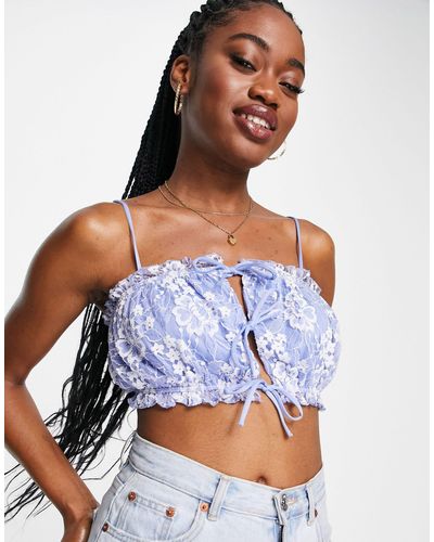 Miss Selfridge Lace Ruched Cami Top - Blue