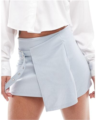 Pull&Bear Tailored Mini Skirt With Belted Wrap Detail - White