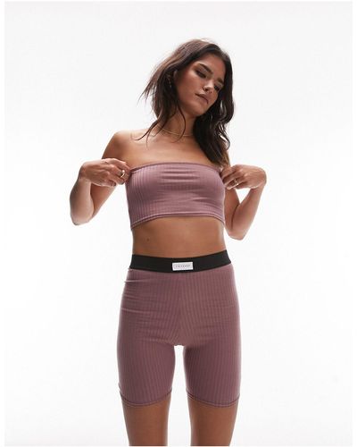 TOPSHOP Completo con top a fascia e pantaloncini leggings - Rosa