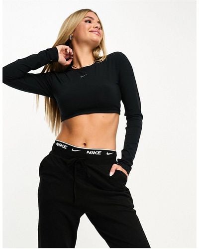 Nike Nike - pro training femme - crop top a maniche lunghe - Nero