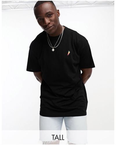 Threadbare Tall - Oversized T-shirt Met Papegaai-borduursel - Zwart