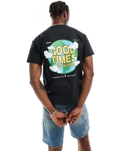 Dr. Denim Trooper American 90's Cut Relaxed Fit T-shirt With 'world Traveller' Graphic Back Print - Green