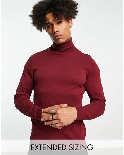 ASOS Knitted Cotton Roll Neck Sweater - Red