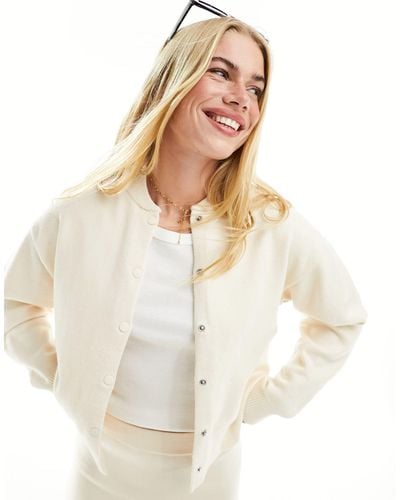 Mango Knitted Button Front Bomber - White