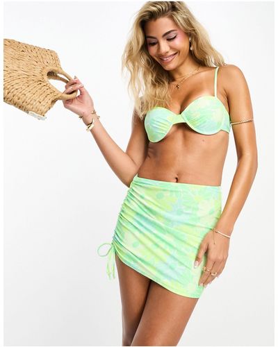 Miss Selfridge Beach Floral Swim Ruched Side Mini Skirt - Green