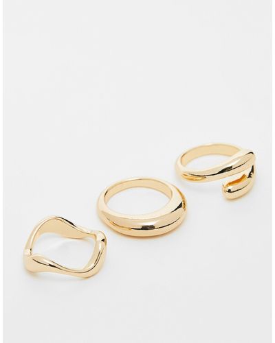 ASOS Asos Design Curve Pack Of 3 Rings With Mixed Minimal Designs - Natural