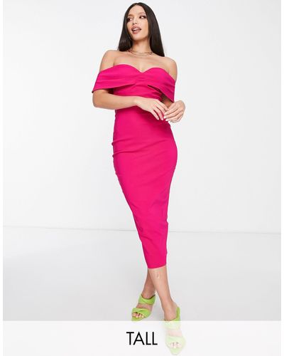 Vesper Midi Bardot-jurk - Roze
