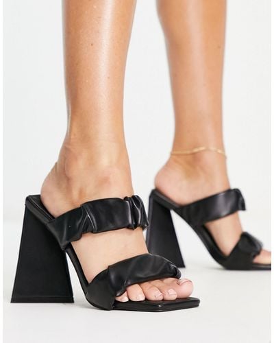 Truffle Collection Ruched Double Strap Heeled Mules - Black