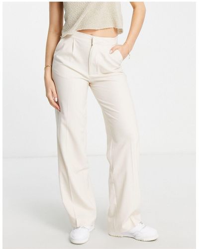 Pull&Bear Mid Waist Loose Fitting Trousers - White