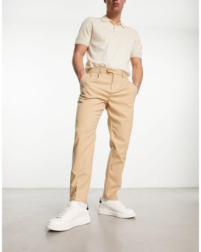 New Look Tapered Pleat Front Trousers - Natural
