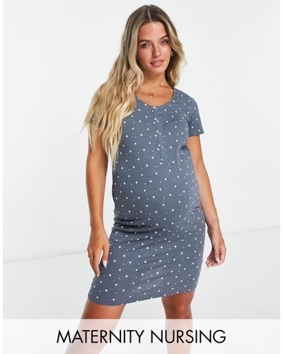 Mama.licious Mamalicious maternity - camicia da notte premaman per allattamento antracite con stampa di stelle - Blu