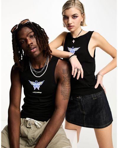 Collusion Unisex Butterfly Printed Tank Top - Blue
