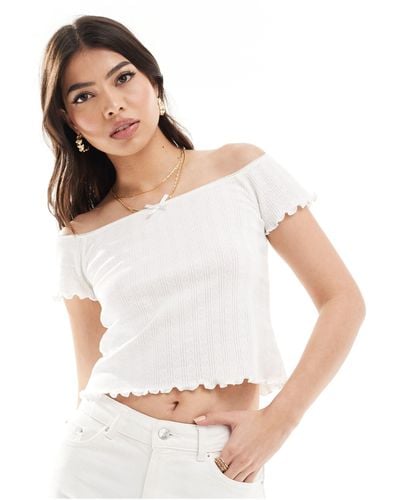 ASOS Off Shoulder Short Sleeve Top With Lace Trim - White