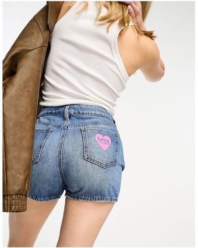 Love Moschino Denim Shorts With Heart Detail - Blue