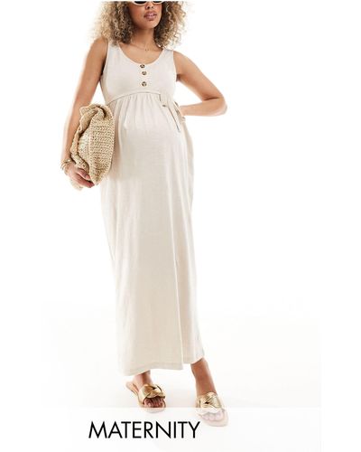 Mama.licious Vestido veraniego largo color crema abotonado con diseño - Blanco