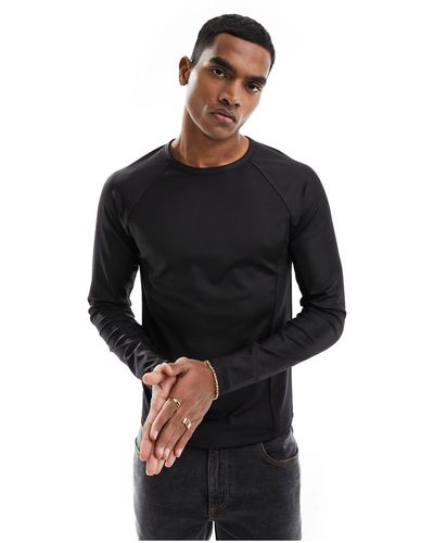 ASOS T-shirt moulant à manches longues et à surpiqûres - noir
