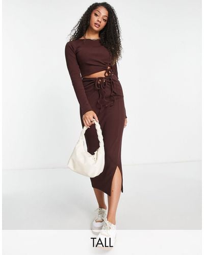 Missguided Side Tie Midaxi Skirt - Brown