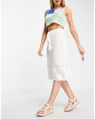 Urban Revivo Stripped Midi Skirt - White