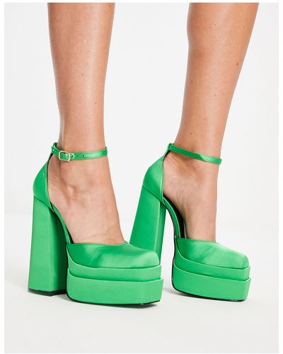 Daisy Street Exclusive Double Platform Heeled Shoes - Green