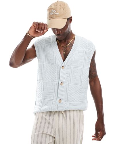 ASOS Relaxed Knitted Button Through Sleeveless Cardigan - White