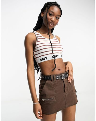 Obey Lisa - crop top a righe color seppia - Marrone