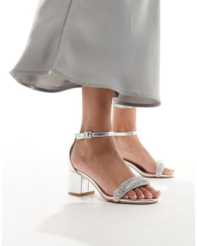 Truffle Collection Block Heel Embellished Strap Sandals - Grey