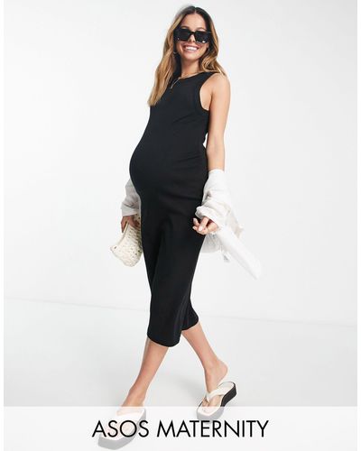 ASOS Asos design maternity - robe débardeur mi-longue en maille côtelée à devant nageur - Noir